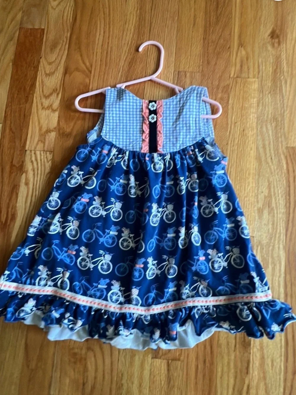 Platinum Size 2 Matilda Jane 4/4Girls Bicycle Print Dress with Gingham Yoke